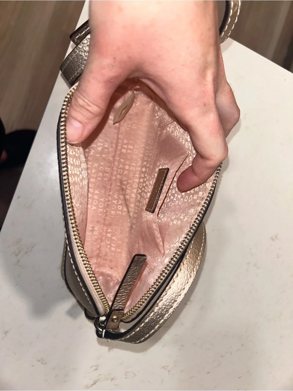 kate spade Metallic Gold Pebbled Leather Crossbody